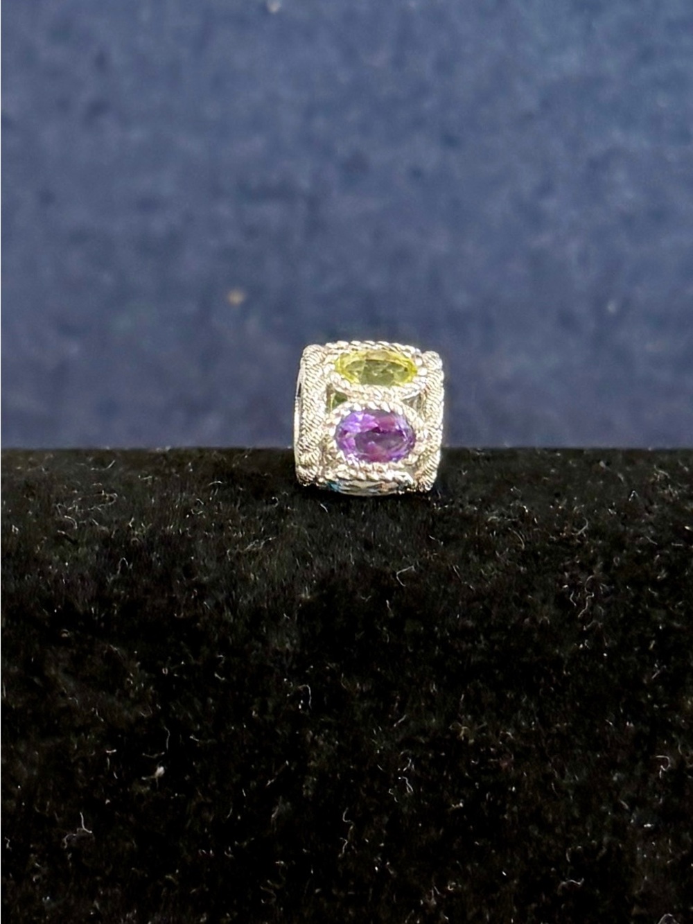 JUDITH RIPKA Sterling Silver Multicolor Gemstone Slider Barrel Cable Twist Charm
